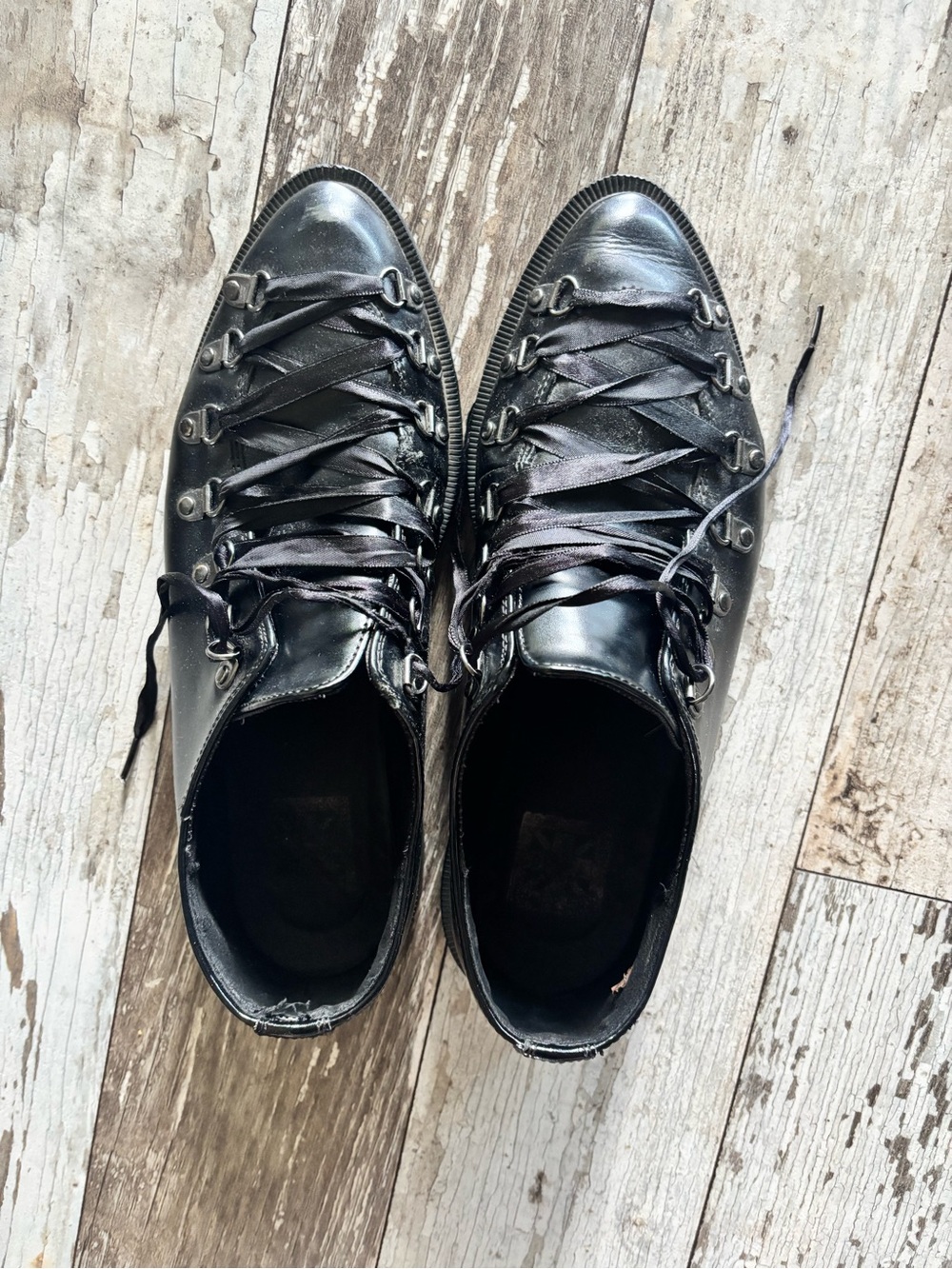 tuk Black Patent Leather Lace-Up Ankle Boots with D-Ring Hardware
